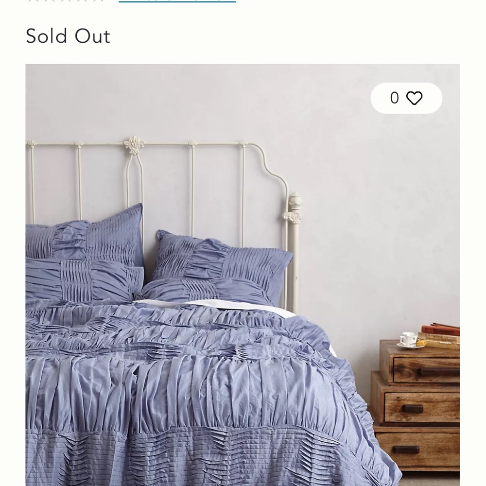 Anthropologie Blue Ruffled Duvet Cover with Textured Design